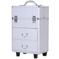 HOMCOM Professional Makeup Case, Makeup Box, Salon Beauty Cosmetic Jewellery Organizer Trolley with 2 Wheels, Silver(m-2)