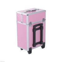 HOMCOM Professional Makeup Case, Makeup Box, Salon Beauty Cosmetic Jewellery Organizer Trolley with 2 Wheels, Pink(m-9)
