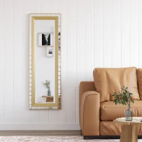 HOMCOM 59" x 20" Modern Full Length Mirror, Wall Hang and Leaner Floor Mirror, Vertical and Horizontal, for Living Room, Bedroom, Gold(m-1)