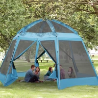Outsunny 16.1' Hexagon Shape Screen House, Canopy Shelter Gazebo Camping Outdoor Instant Setup Mesh Tent Fits 6-8 People w/ Carry Bag & Ground Stakes, Blue(m-11)