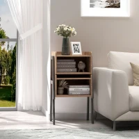 HOMCOM Industrial Nightstands Set of 2, Stackable End Tables with Steel Legs and Open Shelves for Living Room, Bedroom, Oak(m-2)