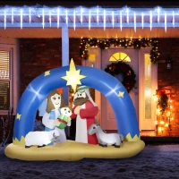 Outsunny 7ft Christmas Inflatables Outdoor Decorations Nativity Scene with Star of Bethlehem Archway, Blow-Up LED Yard Christmas Decor for Lawn Garden Party(m-8)