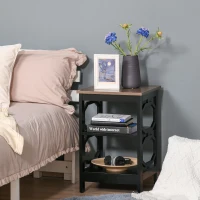 HOMCOM Modern End Table, Accent Side Table with 2 Storage Shelves for Living Room, Bedroom, Black(m-2)