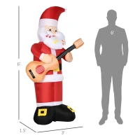 Outsunny 6ft Christmas Inflatables Outdoor Decorations Guitar-playing Santa Claus with Musical Notes Beard, Blow-Up LED Yard Christmas Decor for Lawn Garden Party(m-3)