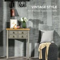 HOMCOM Vintage Console Table with 2 Drawers, Retro Entryway Table for Hallway, Living Room and Hallway, Grey(m-4)