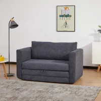 HOMCOM Pull Out Sofa Bed, Modern Convertible Loveseat Sleeper, Upholstered Sleeper Sofa for Small Space, Living Room, Apartment and Dorm, Dark Grey(m-2)