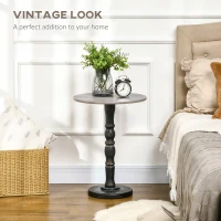 HOMCOM End Table, Round Side Table with Tabletop, Rustic with Solid Wood Leg for Living Room, Bedroom, Light Gray and Black(m-4)