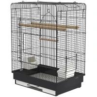 PawHut 22" Bird Cage Flight Parrot House Playpen with Open Play Top and Feeding Bowl Perch Pet Furniture Black(m-2)