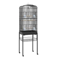 PawHut 60" Rolling Bird Cage Cockatoo House Play Top Finch Pet Supply with Wheels Black(m-9)
