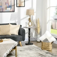 HOMCOM End Table, Round Side Table with Tabletop, Rustic with Solid Wood Leg for Living Room, Bedroom, Light Gray and Black(m-7)