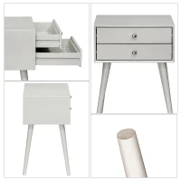 HOMCOM Side Table, Modern End Table with 2 Pull Out Drawers, Bedside Table with Display Tabletop and Solid Acacia Legs, Gray(m-8)