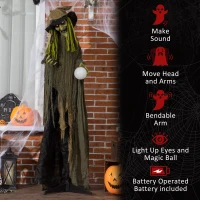 Outsunny 74" Life Size Outdoor Halloween Decorations Talking Zombie Witch, Animated Prop with Sound and Motion Activated Light Up Eyes and Multicolored Crystal Ball, Green(m-7)