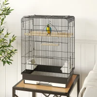 PawHut 22" Bird Cage Flight Parrot House Playpen with Open Play Top and Feeding Bowl Perch Pet Furniture Black(m-11)