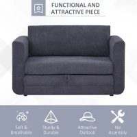 HOMCOM Pull Out Sofa Bed, Modern Convertible Loveseat Sleeper, Upholstered Sleeper Sofa for Small Space, Living Room, Apartment and Dorm, Dark Grey(m-6)