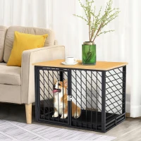 PawHut Dog Crate Furniture, Heavy Duty Dog Kennel End Table with Removable Tray, for Small Medium Dogs, Indoor Use, Black(m-2)
