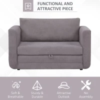HOMCOM Pull Out Sofa Bed, Modern Convertible Loveseat Sleeper, Upholstered Sleeper Sofa for Small Space, Living Room, Apartment and Dorm, Light Grey(m-6)