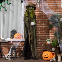 Outsunny 74" Life Size Outdoor Halloween Decorations Talking Zombie Witch, Animated Prop with Sound and Motion Activated Light Up Eyes and Multicolored Crystal Ball, Green(m-9)