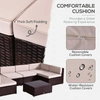 Outsunny 7 Pieces Patio Furniture Set, Outdoor Garden Sofa Set Sectional Set All Weather Rattan Conversation Set, Brown Khaki(m-6)
