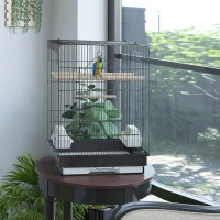 PawHut 22" Bird Cage Flight Parrot House Playpen with Open Play Top and Feeding Bowl Perch Pet Furniture Black(m-1)
