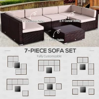 Outsunny 7 Pieces Patio Furniture Set, Outdoor Garden Sofa Set Sectional Set All Weather Rattan Conversation Set, Brown Khaki(m-4)