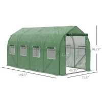 Outsunny 12.5' x 6.3' x 6.4' Steeple Walk-in Tunnel Greenhouse Garden Plant Seed Grow Tent Polythene with Windows and Door Green(m-3)