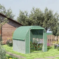 Outsunny 6.6' x 6.6' x 6.6' Tunnel Greenhouse Outdoor Walk-In Hot House with Roll-up Windows and Zippered Door, Steel Frame, PE Cover, Green(m-1)