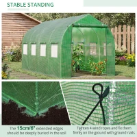 Outsunny 12.5' x 6.3' x 6.4' Steeple Walk-in Tunnel Greenhouse Garden Plant Seed Grow Tent Polythene with Windows and Door Green(m-5)