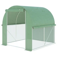 Outsunny 6.6' x 6.6' x 6.6' Tunnel Greenhouse Outdoor Walk-In Hot House with Roll-up Windows and Zippered Door, Steel Frame, PE Cover, Green(m-13)
