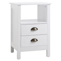HOMCOM Modern End Table with 2 Drawers and Storage Shelf, Accent Sofa Side Table for Living Room, White(m-2)