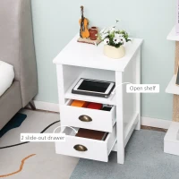 HOMCOM Modern End Table with 2 Drawers and Storage Shelf, Accent Sofa Side Table for Living Room, White(m-6)