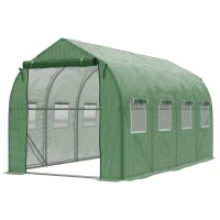 Outsunny 12.5' x 6.3' x 6.4' Steeple Walk-in Tunnel Greenhouse Garden Plant Seed Grow Tent Polythene with Windows and Door Green(m-2)