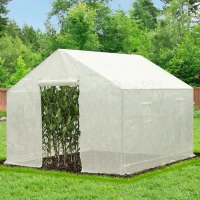Outsunny 10x9.5x8ft Steeple Outdoor Walk-In Greenhouse Portable Garden Planting Warm House w/White PE Cover(m-1)
