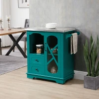 HOMCOM Rolling Kitchen Island Storage Cart, Kitchen Cabinet with Stainless Steel Top, Glass Door & Drawers for Kitchen, Green(m-8)