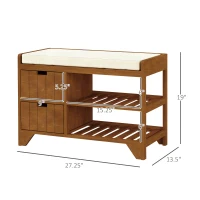 HOMCOM Compact Rustic Padded Wooden Shoe Rack Bench Organizer With Drawers - Coffee Woodgrain(m-3)