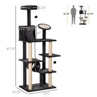 PawHut 67.75" Cat tree Tower Climbing Kitten Activity Center Furniture with Jute Scratching Post Pad Condo Perch Hanging Balls Tunnel Teasing Rope Dark Grey(m-3)
