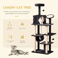 PawHut 67.75" Cat tree Tower Climbing Kitten Activity Center Furniture with Jute Scratching Post Pad Condo Perch Hanging Balls Tunnel Teasing Rope Dark Grey(m-4)