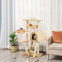 PawHut 39" Deluxe Cat Tree Tower Scratching Post Kitten Condo Activity Center Deep Cream(m-1)