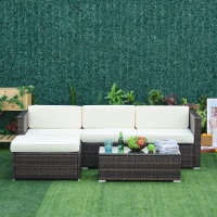 Outsunny 5PC Outdoor Modular Rattan Wicker Sofa Set Aluminum Frame Garden Sectional Patio Furniture with Table, Brown(m-1)