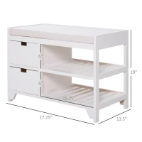 HOMCOM Compact Rustic Padded Wooden Shoe Rack Bench Organizer With Drawers - Country White(m-3)