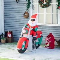 Outsunny 5ft Christmas Inflatable Santa Claus with Sunglasses on Motorcycle, Blow-Up Outdoor LED Yard Display for Lawn Garden Party(m-9)