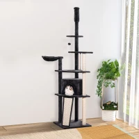 PawHut Huge Cat Tree Floor to Ceiling Adjustable 82.75"-94.5" Activity Center High Kitten Multi-Level Condo with Scratching Post Pad Hammock Hanging Ball Jute Dark Grey(m-1)