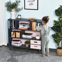 HOMCOM 3-Tier Child Bookcase Open Shelves Cabinet Floor Standing Cube Storage Organizer with Drawers - Pink(m-9)