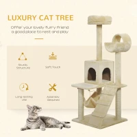 Pawhut Luxury 52Inch Cat Scratching Tree Condo Pet Bed Furniture Kitten Scratch Activity Center with HAMMOCK, Beige(m-4)