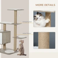 PawHut Cat tree Tower Climbing Activity Center Kitten Furniture with Jute Scratching Post Condo Ramp Perch Cushions Velcro Dangling Balls 23.5" x 19" x 48" Light Grey(m-5)