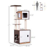 PawHut Multi-Level 57" Cat Tree Large Perch & Condo(m-3)