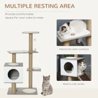 PawHut Cat tree Tower Climbing Activity Center Kitten Furniture with Jute Scratching Post Condo Ramp Perch Cushions Velcro Dangling Balls 23.5" x 19" x 48" Light Grey(m-4)