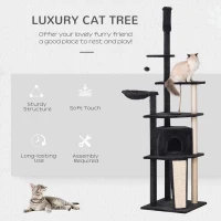 PawHut Huge Cat Tree Floor to Ceiling Adjustable 82.75"-94.5" Activity Center High Kitten Multi-Level Condo with Scratching Post Pad Hammock Hanging Ball Jute Dark Grey(m-4)
