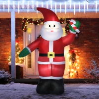 Outsunny 8ft Christmas Inflatables Outdoor Decorations Santa Claus Holds Candy Cane with Furry Beard, Blow-Up LED Yard Christmas Decor for Lawn Garden Party(m-2)