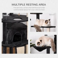 PawHut Huge Cat Tree Floor to Ceiling Adjustable 82.75"-94.5" Activity Center High Kitten Multi-Level Condo with Scratching Post Pad Hammock Hanging Ball Jute Dark Grey(m-5)