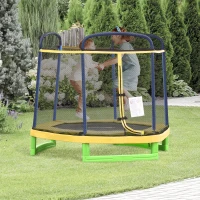 Outsunny 7FT Heavy-Duty Trampoline for Kids Outdoor Toys, Small Backyard 7' Trampoline with Net, Exercise Toy for Kids 3-12, Yellow(m-2)